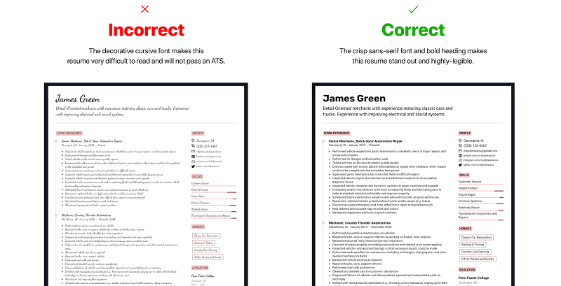 font size for resume