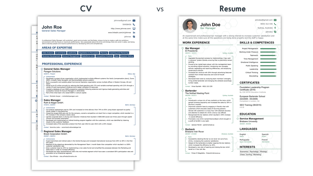 cv vs resume examples